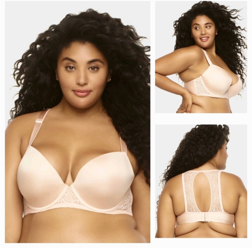 Plus Size Paramour Carolina Seamless Plunge Contour Bra with Lace T-Back 42DD